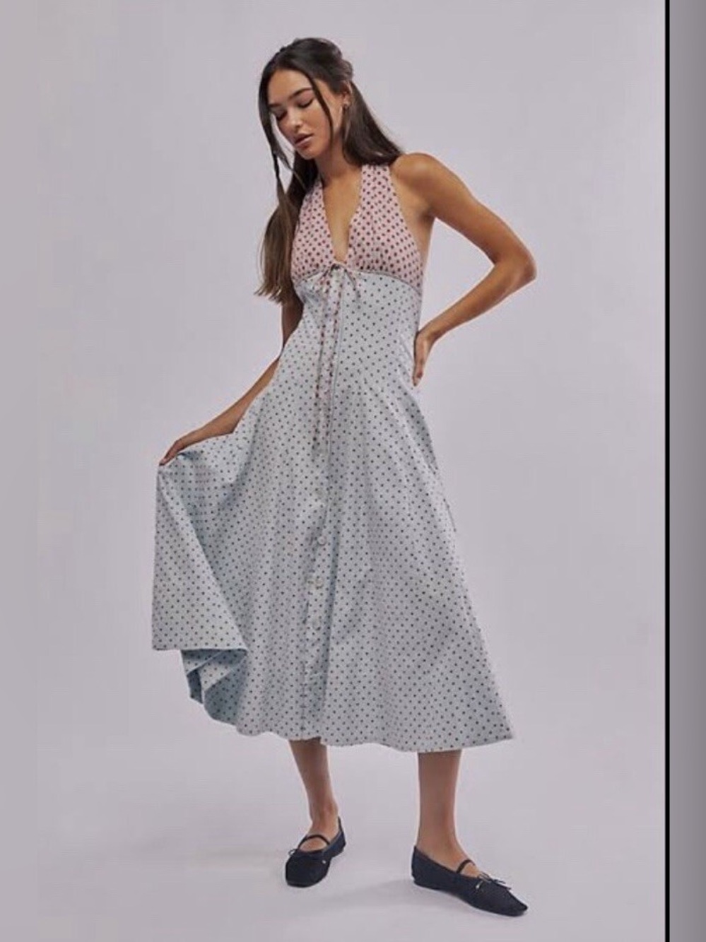 NWT Free People Stelladonna Polka Dot Retro Halter Midi Swing Dress Size XS